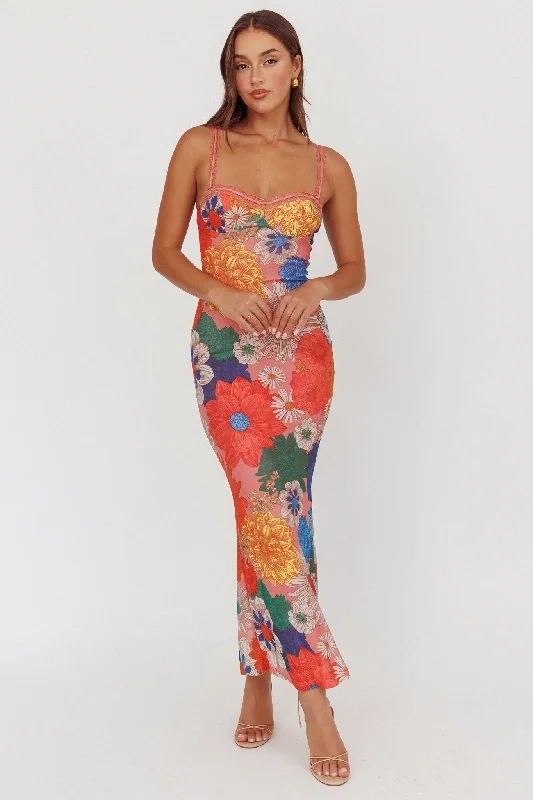 Midi dresses with patchwork patterns for a one - of - a - kind style Girl Power Lace Strap Maxi Dress Orange