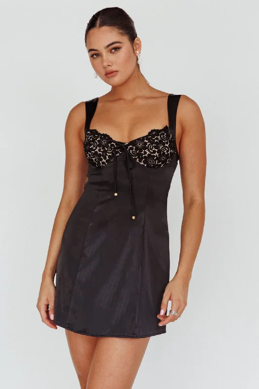Mini dresses with puff sleeves for a vintage look Ti Amo Lace Bust Mini Dress Black
