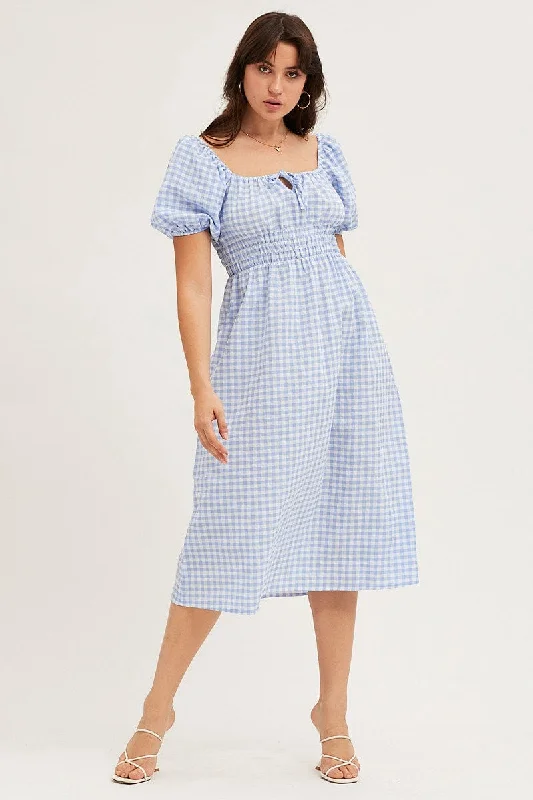 Midi dresses with ruffled bodices for a more pronounced feminine look Check Dress Short Sleeve Midi Square Neck Midi dresses with ruffled bodices for a more pronounced feminine look Check Dress Short Sleeve Midi Square Neck