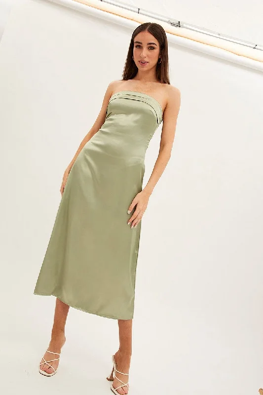 Wrap - style midi dresses in silk for a sophisticated office look Green Satin Straight Midi Dress Wrap - style midi dresses in silk for a sophisticated office look Green Satin Straight Midi Dress