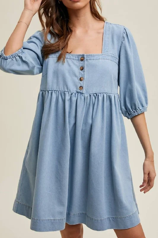 Velvet mini dresses for autumn weddings Square Neck Half Sleeve Denim Dress
