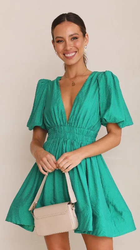 Denim mini dresses with distressed details Erin Mini Dress - Emerald