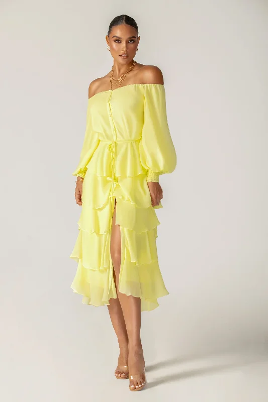 Midi dresses with one - shoulder designs for a modern and asymmetric style Dorra Floral Chiffon Dress (Yellow) Midi dresses with one - shoulder designs for a modern and asymmetric style Dorra Floral Chiffon Dress (Yellow)