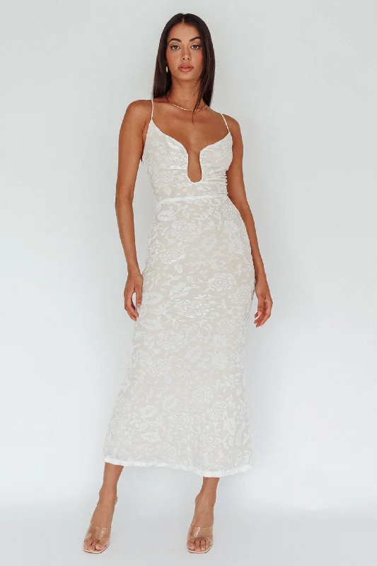 Midi dresses with sheer panels for a touch of allure Nouveau U-Neckline Midi Dress Floral White Midi dresses with sheer panels for a touch of allure Nouveau U-Neckline Midi Dress Floral White