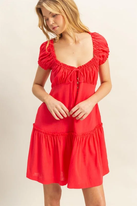Cotton mini dresses for a comfortable everyday option Ruched Frill Tiered Short Sleeve Mini Dress Cotton mini dresses for a comfortable everyday option Ruched Frill Tiered Short Sleeve Mini Dress