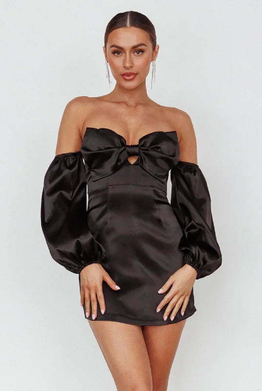 Mini dresses with polka dot patterns Lilly Off-Shoulder Bow Mini Dress Black
