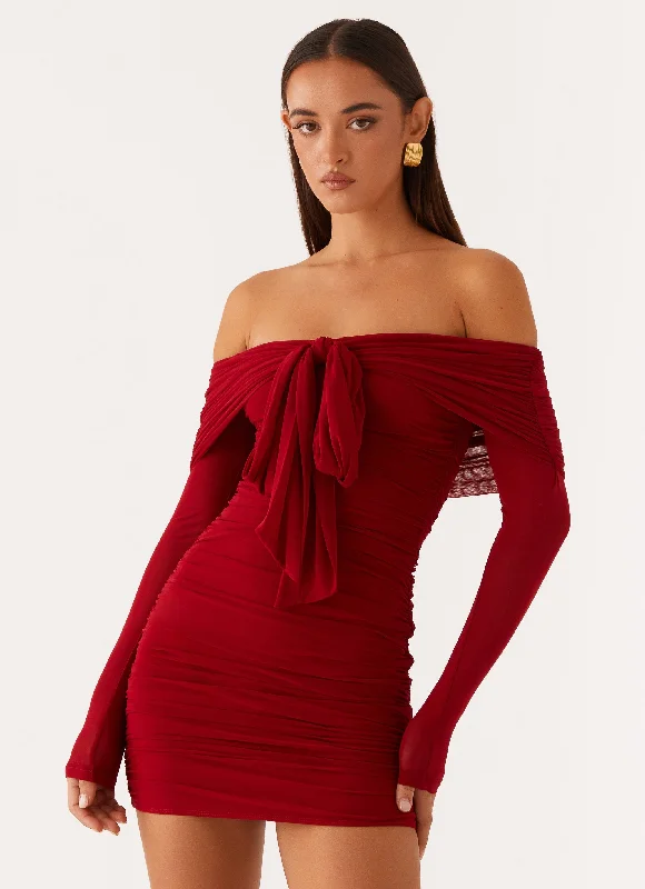 Mini dresses with polka dot patterns Temptation Mini Dress - Red