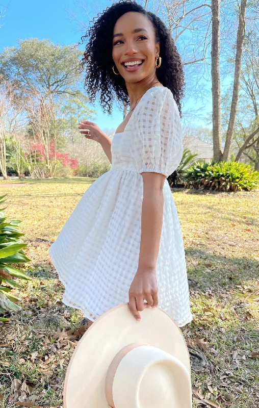 Mini dresses with puff sleeves for a vintage look Smitten Babydoll Dress ~ Ivory Charmed and Checkered Mini dresses with puff sleeves for a vintage look Smitten Babydoll Dress ~ Ivory Charmed and Checkered