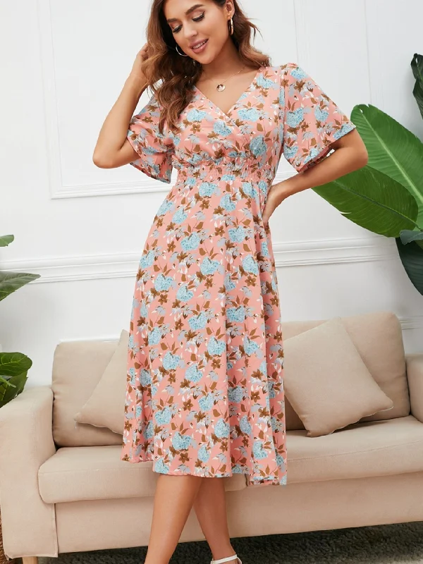 Midi dresses with ruched sleeves for a more fitted and stylish arm look KittenAlarm - Disty Floral Smocked Waist Back Detail Dress Midi dresses with ruched sleeves for a more fitted and stylish arm look KittenAlarm - Disty Floral Smocked Waist Back Detail Dress