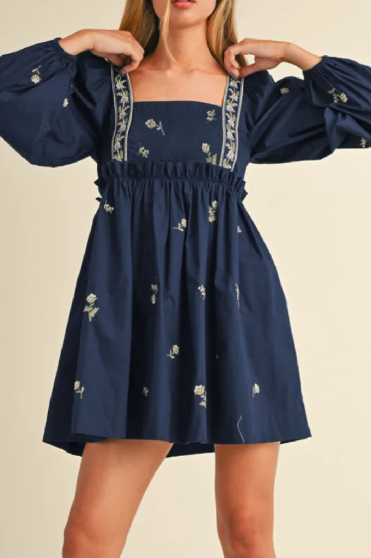 Plaid mini dresses for fall fashion Floral Square Neck Balloon Sleeve Mini Dress