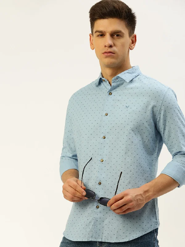 Men's Button - Down Oxford Casual Shirts in Crisp White for a Classic and Versatile StyleMen Blue Printed Casual Shirt Men's Button - Down Oxford Casual Shirts in Crisp White for a Classic and Versatile StyleMen Blue Printed Casual Shirt