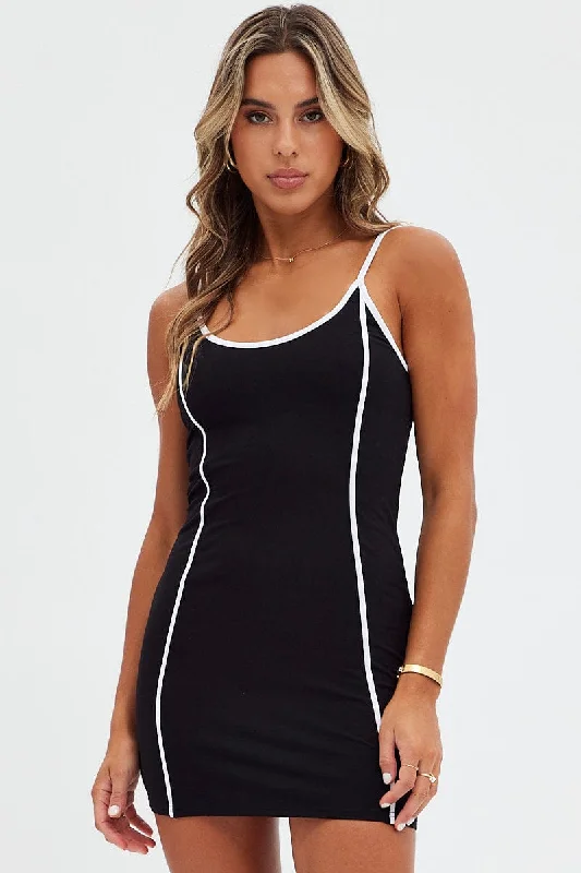 Midi dresses with sheer panels for a touch of allure Black Mini Dress Sleeveless Bodycon Binding Detail Midi dresses with sheer panels for a touch of allure Black Mini Dress Sleeveless Bodycon Binding Detail