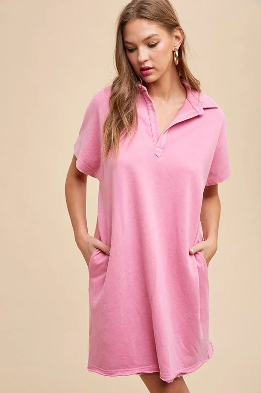 Mini dresses with geometric prints for a modern aesthetic Annie Wear Mineral Washed Johnny Collar Short Sleeve Dress Mini dresses with geometric prints for a modern aesthetic Annie Wear Mineral Washed Johnny Collar Short Sleeve Dress