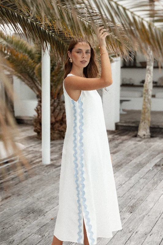 Midi dresses with printed lining for a hidden and stylish detail Lennie Midi Dress - Cream Blue
