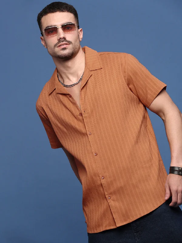 Men's Slim - Fit Printed Floral Casual Shirts in Pastel Colors for a Spring - Inspired VibeMen Orange Solid Cuban Collar Shirt Men's Slim - Fit Printed Floral Casual Shirts in Pastel Colors for a Spring - Inspired VibeMen Orange Solid Cuban Collar Shirt