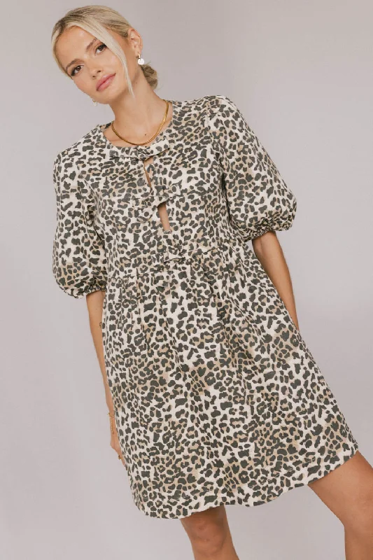 Floral print mini dresses for summer parties Tori Peplum Mini Dress in Leopard