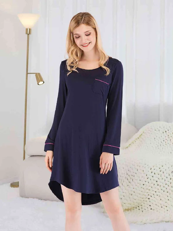 Animal print mini dresses for a bold statement Round Neck Night Dress with Pocket