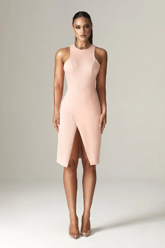 Maxi - inspired midi dresses with flowing fabrics for a beachy vibe Felicia Ponte De Roma Midi Dress (Soft Pink)