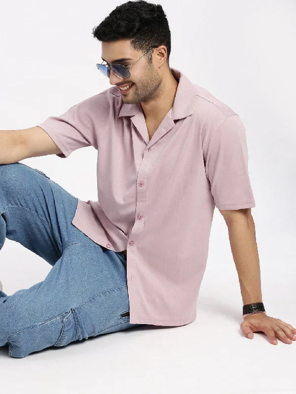 Men's Linen Blend Casual Shirts with Roll - Up Sleeves for a Summer Beach LookMen Peach Cuban Collar Solid Shirt Men's Linen Blend Casual Shirts with Roll - Up Sleeves for a Summer Beach LookMen Peach Cuban Collar Solid Shirt