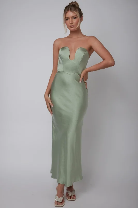 Midi dresses with abstract art prints for an artistic statement Encore Strapless Satin Maxi Dress Olive Midi dresses with abstract art prints for an artistic statement Encore Strapless Satin Maxi Dress Olive