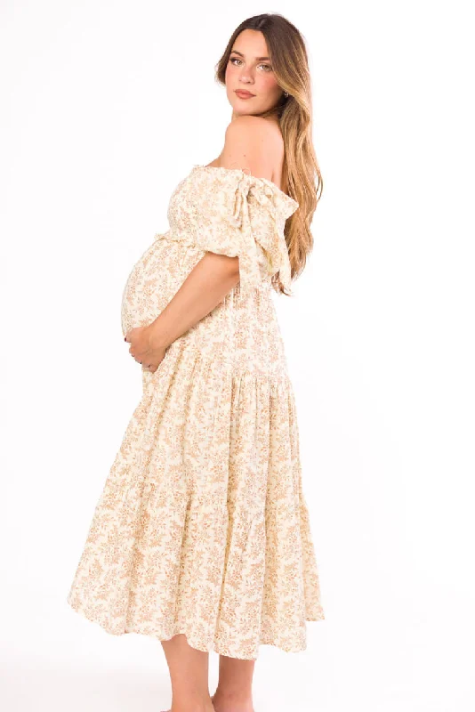 Midi dresses with lace - up fronts for a unique and adjustable style Elena 100% Cotton Toile Print Smocked Midi Dress in Light Brown- Bump Friendly Midi dresses with lace - up fronts for a unique and adjustable style Elena 100% Cotton Toile Print Smocked Midi Dress in Light Brown- Bump Friendly