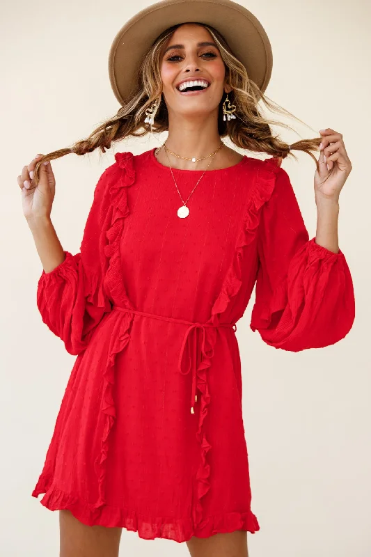 Mini dresses with cut - out details for a trendy look Maiden Long Sleeve Frill Dress Red Mini dresses with cut - out details for a trendy look Maiden Long Sleeve Frill Dress Red