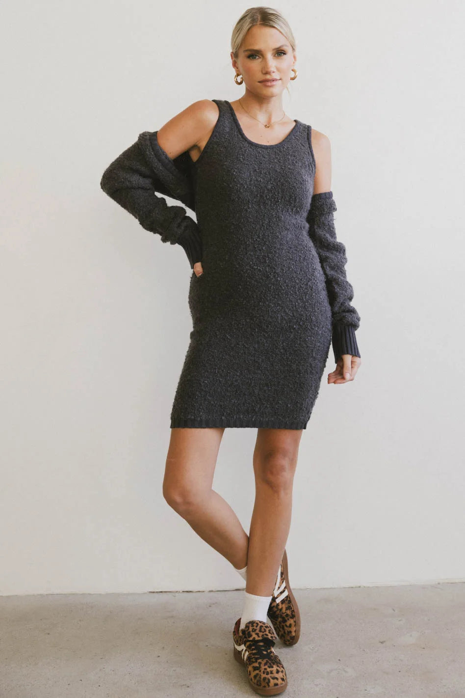 Cotton mini dresses for a comfortable everyday option Vale Textured Knit Mini Dress in Charcoal Cotton mini dresses for a comfortable everyday option Vale Textured Knit Mini Dress in Charcoal