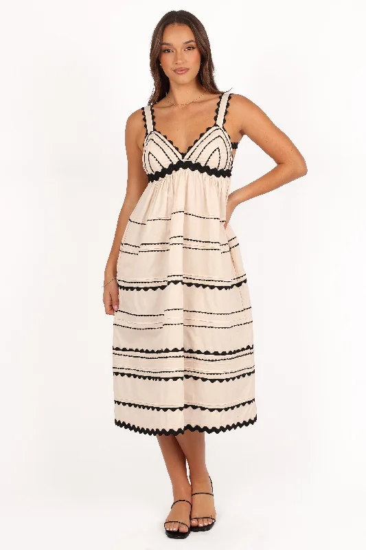 Midi dresses with tiered skirts for a bohemian festival look Jeanie Midi Dress - Natural Midi dresses with tiered skirts for a bohemian festival look Jeanie Midi Dress - Natural