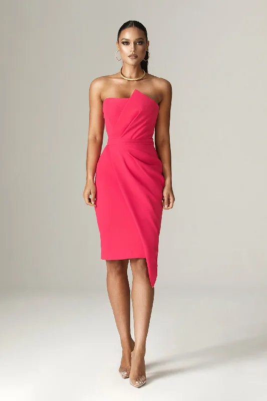 Sheath midi dresses with beaded embellishments for a formal occasion Eliana Crepe Corset Midi Dress (Fuchsia)