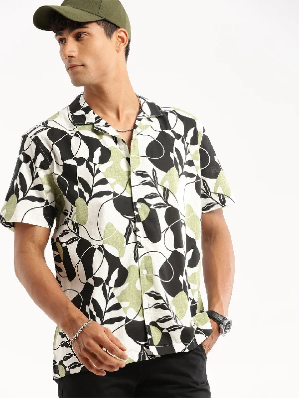 Men's Graphic - Printed Casual Shirts with Pop - Culture References for a Fun and Stylish LookMen Black Cuban Collar Floral Shirt Men's Graphic - Printed Casual Shirts with Pop - Culture References for a Fun and Stylish LookMen Black Cuban Collar Floral Shirt