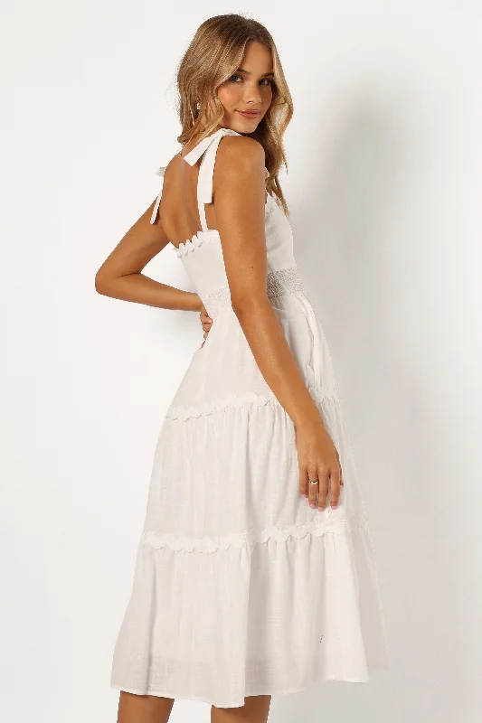 Midi dresses with cold - shoulder cutouts for a trendy style Urmi Midi Dress - White