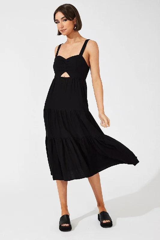 Midi dresses with keyhole backs for a flirty and unexpected detail Black Midi Dress Sleeveless Cut Out