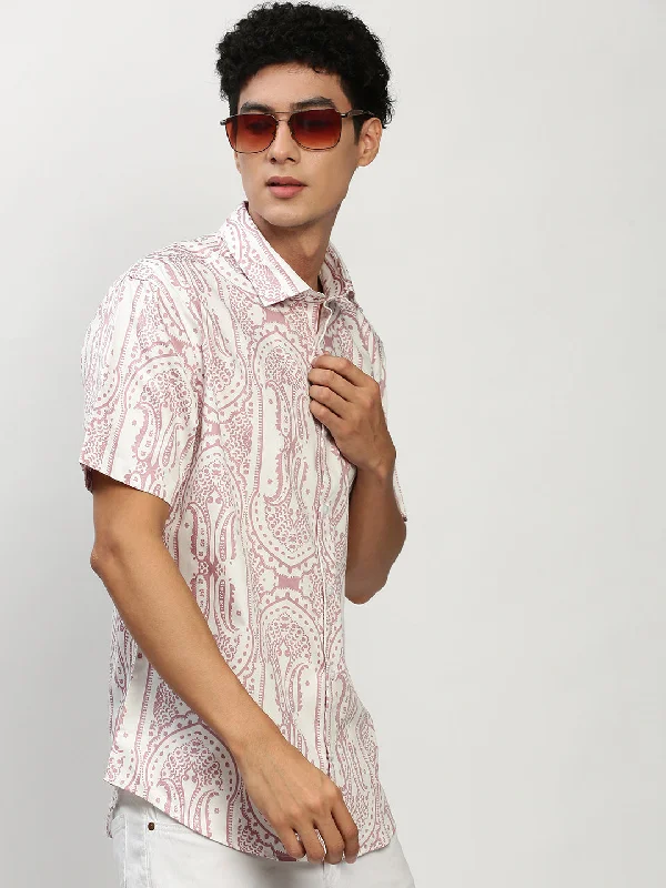 Men's Two - Tone Contrast Panel Casual Shirts in White and Navy for a Stylish and Eye - Catching DesignMen White Printed Casual Casual Shirts