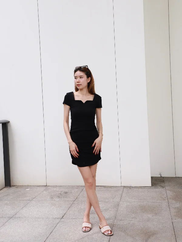 Mini dresses with asymmetric hems for a fashion - forward look Heart Neck Mini Dress Mini dresses with asymmetric hems for a fashion - forward look Heart Neck Mini Dress