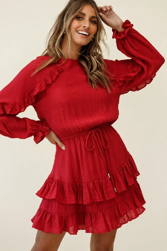 Strapless mini dresses for a beach vacation Best Wishes Long Sleeve Frill Detail Dress Wine Strapless mini dresses for a beach vacation Best Wishes Long Sleeve Frill Detail Dress Wine