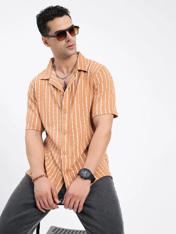 Men's Two - Tone Contrast Panel Casual Shirts in White and Navy for a Stylish and Eye - Catching DesignMen Striped Brown Relaxed Fit Shirt Men's Two - Tone Contrast Panel Casual Shirts in White and Navy for a Stylish and Eye - Catching DesignMen Striped Brown Relaxed Fit Shirt