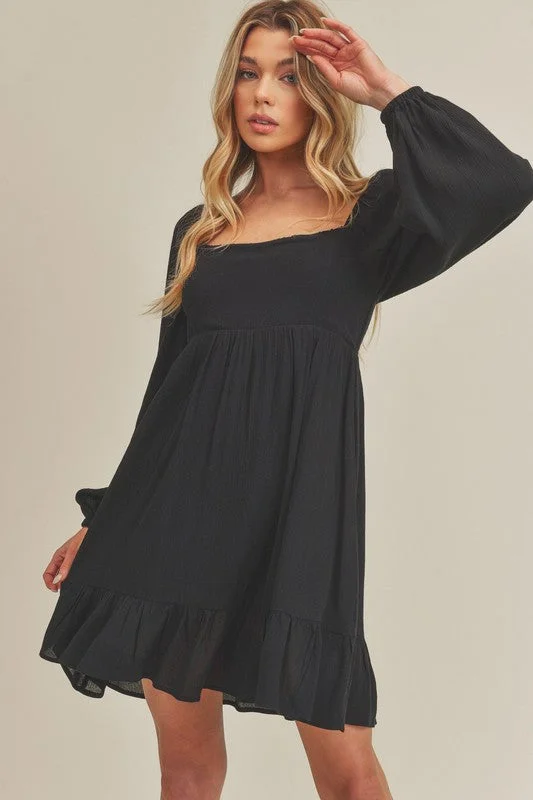 Mini dresses with off - the - shoulder styles Aemi + Co Ruffled Hem Square Neck Balloon Sleeve Mini Dress Mini dresses with off - the - shoulder styles Aemi + Co Ruffled Hem Square Neck Balloon Sleeve Mini Dress