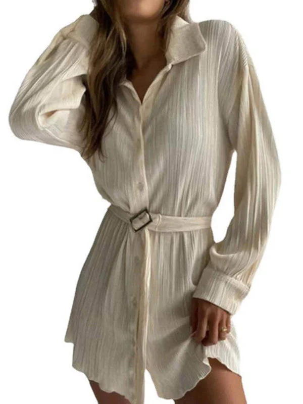 Linen mini dresses for a breathable summer option BerryBetty - Pleated Long Sleeve Belted Shirt Casual Fashion Dress Linen mini dresses for a breathable summer option BerryBetty - Pleated Long Sleeve Belted Shirt Casual Fashion Dress