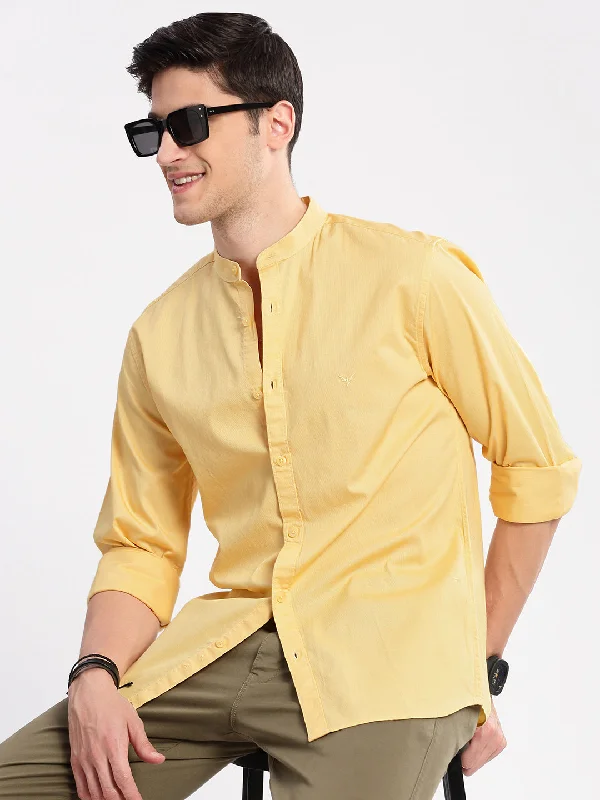 Men's Graphic - Printed Casual Shirts with Pop - Culture References for a Fun and Stylish LookMen Mandarin Collar Solid Yellow Casual Shirt Men's Graphic - Printed Casual Shirts with Pop - Culture References for a Fun and Stylish LookMen Mandarin Collar Solid Yellow Casual Shirt