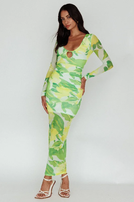 Midi dresses with bow accents for a sweet and charming look Chardae Long Sleeve Mesh Midi Dress Floral Green Midi dresses with bow accents for a sweet and charming look Chardae Long Sleeve Mesh Midi Dress Floral Green