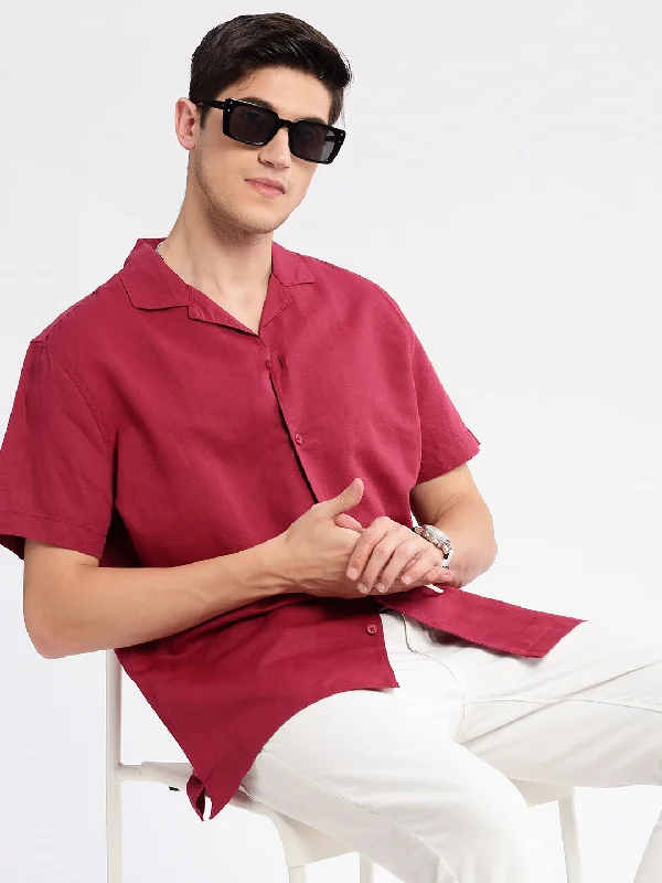 Men's Distressed Denim Casual Shirts with Frayed Edges for a Trendy and Rugged LookMen Cuban Collar Solid Maroon Casual Shirt Men's Distressed Denim Casual Shirts with Frayed Edges for a Trendy and Rugged LookMen Cuban Collar Solid Maroon Casual Shirt