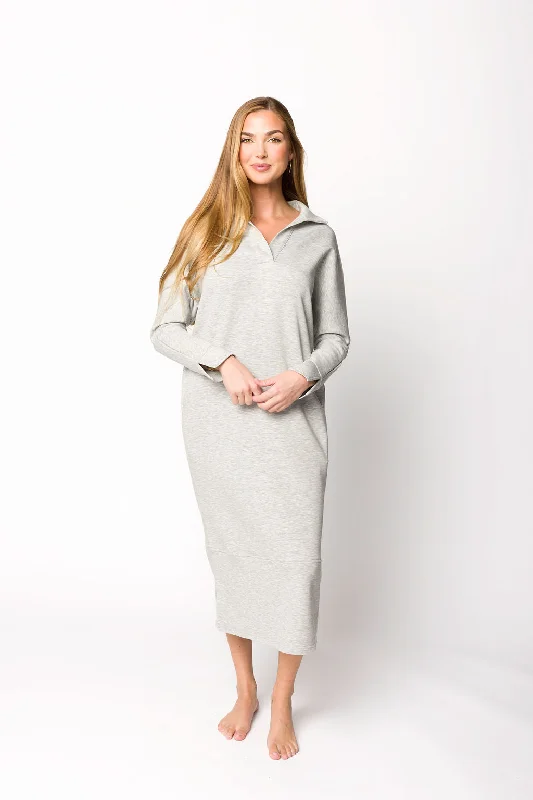Sleeveless midi dresses with lace details for summer weddings Myra Collared Long Sleeve Maxi Dress in Heather Grey Sleeveless midi dresses with lace details for summer weddings Myra Collared Long Sleeve Maxi Dress in Heather Grey