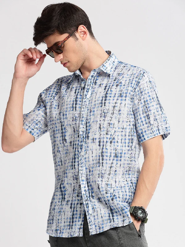 Men's Two - Tone Contrast Panel Casual Shirts in White and Navy for a Stylish and Eye - Catching DesignMen Spread Collar Floral Blue Casual Shirt Men's Two - Tone Contrast Panel Casual Shirts in White and Navy for a Stylish and Eye - Catching DesignMen Spread Collar Floral Blue Casual Shirt