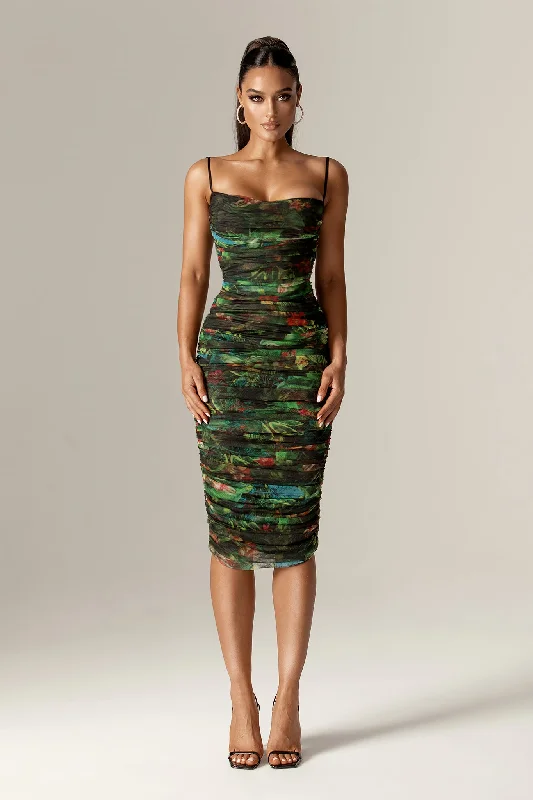 Midi dresses with ruffled sleeves for a more feminine and voluminous look Toira Botanical Garden Ruched Midi Dress (Botanical Print)