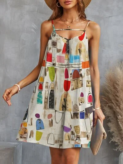 Mini dresses with beaded embellishments for a fancy event Printed Spaghetti Strap Mini Dress Mini dresses with beaded embellishments for a fancy event Printed Spaghetti Strap Mini Dress