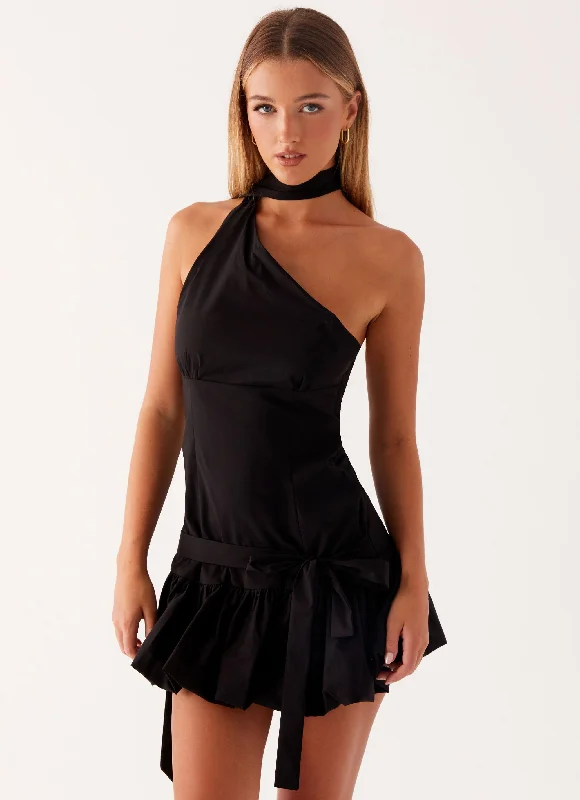 Mini dresses with ribbed textures for a unique appearance Belina Scarf Mini Dress - Black Mini dresses with ribbed textures for a unique appearance Belina Scarf Mini Dress - Black