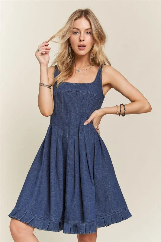 Mini dresses with off - the - shoulder styles ADORA Smocked Back Square Neck Denim Dress Mini dresses with off - the - shoulder styles ADORA Smocked Back Square Neck Denim Dress