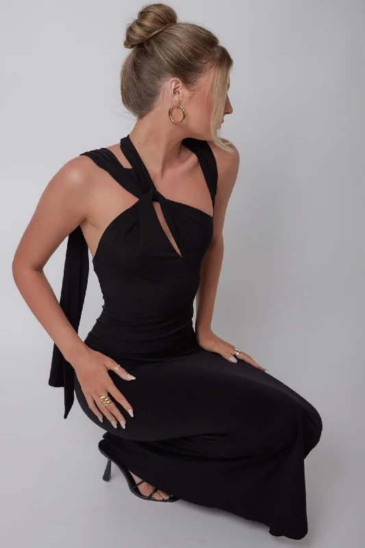 Midi dresses with halter necks for a stylish and comfortable option Karyl Shoulder Sash Midi Dress Black Midi dresses with halter necks for a stylish and comfortable option Karyl Shoulder Sash Midi Dress Black