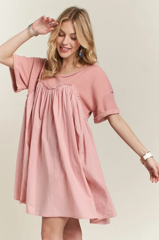Mini dresses with one - shoulder designs ADORA Round Neck Half Sleeve Babydoll Dress Mini dresses with one - shoulder designs ADORA Round Neck Half Sleeve Babydoll Dress