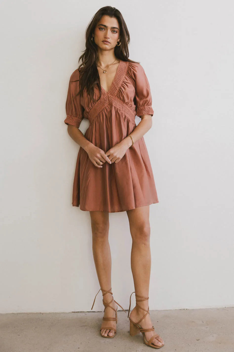Mini dresses with empire waists for a flattering fit Lorna Mini Dress in Rust